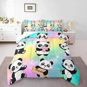 Erosebridal Kawaii Panda Comforter Set Twin Size 2 Piece Bedding Set