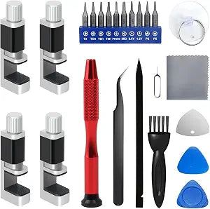 4Pcs Phone Screen Repair Tools Adjustable Screen Fastening Clamp Screen Clip Fixture Tools Compatible for iPhone, iPad, Samsung,Tablets,LCD Screen Rear Glass Repair with Screwdriver tool kits
