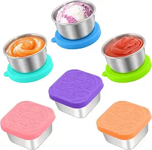 1.6 oz+2.7 oz Stainless Steel Salad Dressing Containers with Lids, 6 Pack