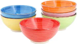 Elama Color Ridge 6.25 Inch 6 Piece Round Stoneware Assorted Bowl Set, Dinnerware Set, Tableware, Serveware, Cereal Bowls (Multi)
