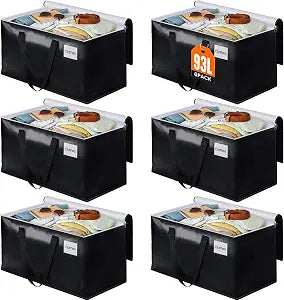 Heavy Duty Moving Bags, Extra Large Storage Bags, 93L, 6-Pack, Black