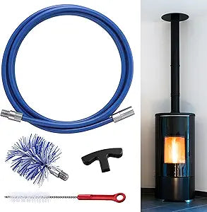 Pellet Stove Cleaning Brush Kit, Flexible Rod, 10ft/3" Brush Head, Blue