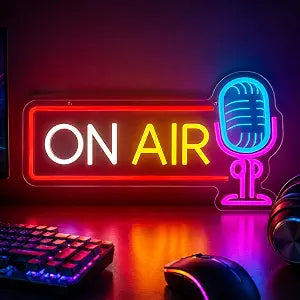 ON AIR Neon Sign with Microphone Neon Live On Air Sign for Recording Studio