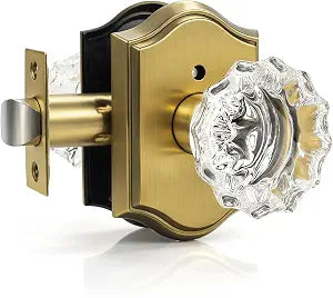 KNOBWELL Glass Door Knobs Interior, Vintage Privacy Crystal Door Knobs for Bedroom &Bathroom, Antique Brass Door Locksets, Push Pin Button Inside Lock, 1 Pack
