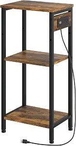 Asgolion Tall End Table with Charging Station, Narrow Tall Side Table
