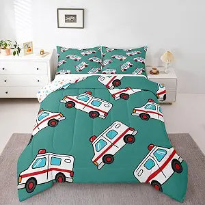 Feelyou Ambulance Bedding Set Kids Car Comforter Set Boys Girls Decor