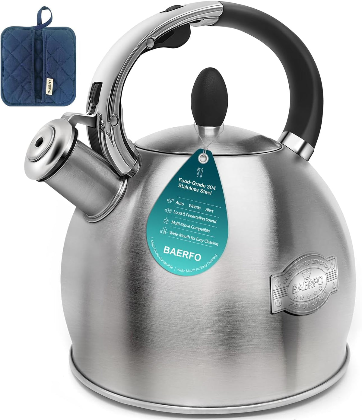 Whistling Stovetop Tea Kettle, 2.64 Qt 304 Stainless Steel ï¼ˆBrushedï¼‰