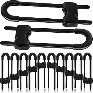 10 Pcs Sliding Cabinet Latches, U Shaped Cabinet Door Locks, Baby Cabinet Safety Latches for Baby Proofing, No Drilling Tool-Free Installation Easy to Use for Knobs or Handle Double Door (Black)