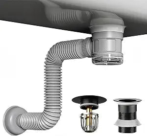Bathroom Sink Drain Kit with Clear Bottle Trap and Flexible Water Seal Pipe