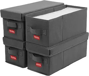 NUSWOR Stackable CD Organizer Box with Lid | 4 Pack | Grey
