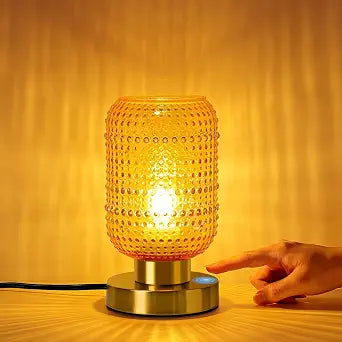ZYER 8.9in Amber Table Lamp, Touch Control Bedside Lamp, Small Vintage Lamp