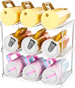 Stackable Water Bottle Organizer for Cabinet,3 Tier Water Bottle Holder for Stanley Yeti 40 oz Bottle Shelf,Clear Tumbler Storage Organizer,Wine Rack,Cup Organizer for Kitchen Cabinets Counter Pantry