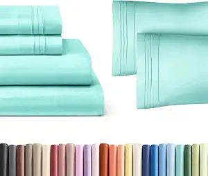Spa Blue 4-Piece Sheet Set & Pillowcase Bedding Bundle (Queen Size) - Complete Queen Sheet Set & 2 Pillowcases with Deep Pockets up to 16 inches - Hotel Luxury Quality - Soft, Breathable and Cooling