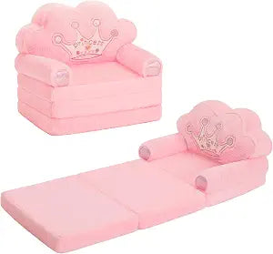 MOONBEEKI Toddler Chair Comfy, Foldable Princess Couch for Girl, Pink