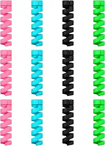 Jetec 12 Pieces Highly Flexible Silicone Micro USB Protector, Mouse Cable Protector, Suit for All Cell Phones, Computers and Chargers (Black, Pink, Blue, Green)