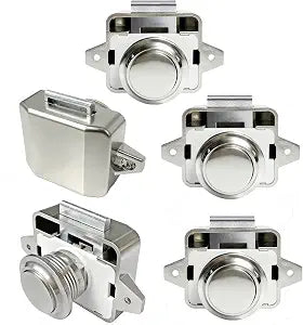 LENKRAD 5 PCS Push Button Pull Catch Lock RV Camper Cabinet Door Drawer Latch, Brushed Nickel Boat Cupboard Latch Push to Open Locks Closures for Yachts, Camper(ABS Body & Zinc Alloy Lock Tongue)