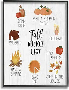 Stupell Industries 'Fall Bucket List Seasonal Items Food Autumn Word Design', Framed Giclee Art, Black, 11 x 14 Inches, Easy to Hang and Sturdy, Made in USA, by Lil' Rue