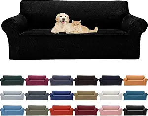 Cupuamon 2026 New Stretch Sofa Slipcovers Couch Cover for 3 Cushion Furniture Protector Sofa Covers with Elastic Bottom Jacquard Fabric Small Checks for Pets, Kids -Sofa, Black