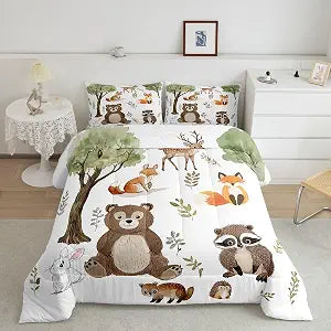 jejeloiu Woodland Animals Bedding Set Twin Size for Kids
