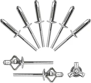 1/4" x 1" Tri-Fold Rivets Assortment - 30Pcs,Silver Tri-fold Exploding Pop Rivets Solid Aluminum Tri Grip Rivets Bulb Style Rivets for Kayak Marine Boat