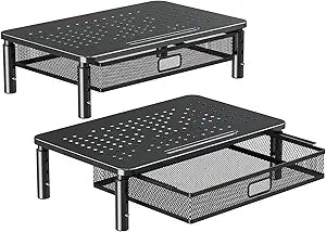 ELIVED 2 Pack Monitor Stand Riser with Metal Drawer, 3 Height Adjustable