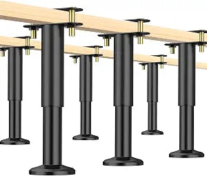 6 Pcs Adjustable Height Bed Support Legs, 7-12.6 Inch Metal Under Bed Frame Support Legs, Extra Sturdy Bed Legs Replacement Parts with Rubber Non-Slip Base for King Queen Frame Wooden Center Slat