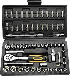 TILIBOTE Socket Wrench Set, 62PCS 1/4" Ratcheting Wrench Set With 72 Tooth count Ratchet, SAE & Metric From 5/32" - 9/16 ", 4mm - 14mm,tool Set For home And car,motorcycle,bike Repair