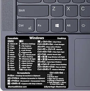 Synerlogic Windows PC Reference Keyboard Shortcut Sticker | Vinyl, Laminated Windows Shortcut Sticker for PC Laptop or Desktop | Shortcuts Cheat Sheet (Black/Small)