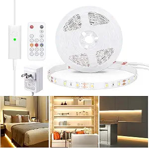 WOBANE 16.4ft Warm White LED Strip with RF Remote,Dimmable Tape Lights