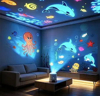 Dynamic Rotating LED Projector Ocean Light, 2-in-1 LED Ocean Light Projector, 360 Rotating USB Rechargeable Night Light Projector for Bedroom Home Decor Gifts