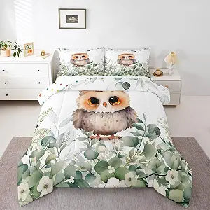 Erosebridal Cute Owl Comforter Set Twin Size 2 Piece Bedding Set