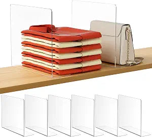 HBlife Acrylic Shelf Dividers for Closet Organization, 6 Pack Clear Sturdy Separate Closet Dividers for Shelves, Adjustable Purse Organizer for Sweater, Shirts, Handbags, Books in Bedroom and Kitchen