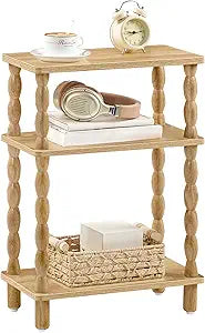 HOOBRO Narrow Side Table, Skinny End Table with Storage, Solid Wood Legs, 3-Tier Bedside Table Nightstand for Small Space, Living Room, Bedroom, Sofa Couch, Natural NL462BZ01