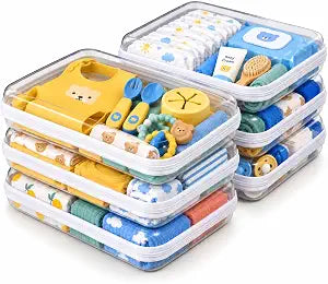 6 Pack Large Clear Hard Shell Zipper Case, White Zipper Storage Organizer Bins, Water-Resistant Travel Storage Cases for Toys, Cables, Crafts, Makeup and Toiletries