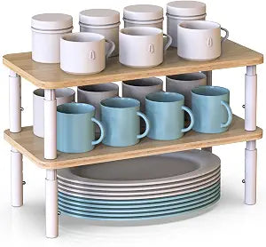 Bamboo Cabinet Organizer Shelf 2 Pack, Height Adjustable