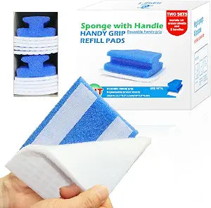 Magic Sponge with Handle | 2Reusable Handle+10Refill Pads | Multi-Use Clean