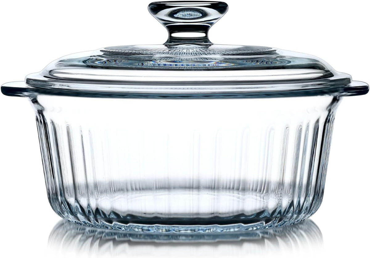 NUTRIUPS 1.6QT Round Glass Casserole Dish with Lid, Borosilicate for Oven