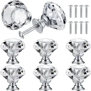 8 Pcs Crystal Cabinet Knobs,Decorative Diamond Crystal Glass Dresser Knobs