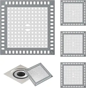4 Pack Drain Hair Catcher, 4.8" Square Shower Drain Cover, 304 Stainless Steel Drain Strainer with Non-Slip Silicone Edge for Bathroom Floor Drain, Sink, Bathtub and Laundry