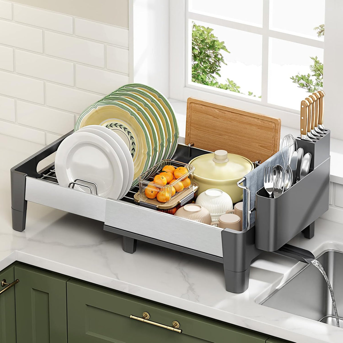 Urackify Expandable Dish Drying Rack, Rustproof Stainless Steel & Aluminum
