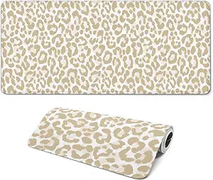 Gaming Mouse Pad with Non-Slip Base, Cute Mouse Mat with Stitched Edges for Keyboard and Mouse, Large Anime Mousepad for Computer, 31.5 x 11.8 inches (Leopard Print)