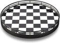10.2-Inch Black and White Checkerboard Lazy Susan with Oak Base