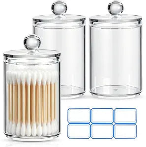 3 Pack Acrylic Qtip Holder Dispenser, Vanity Accessories