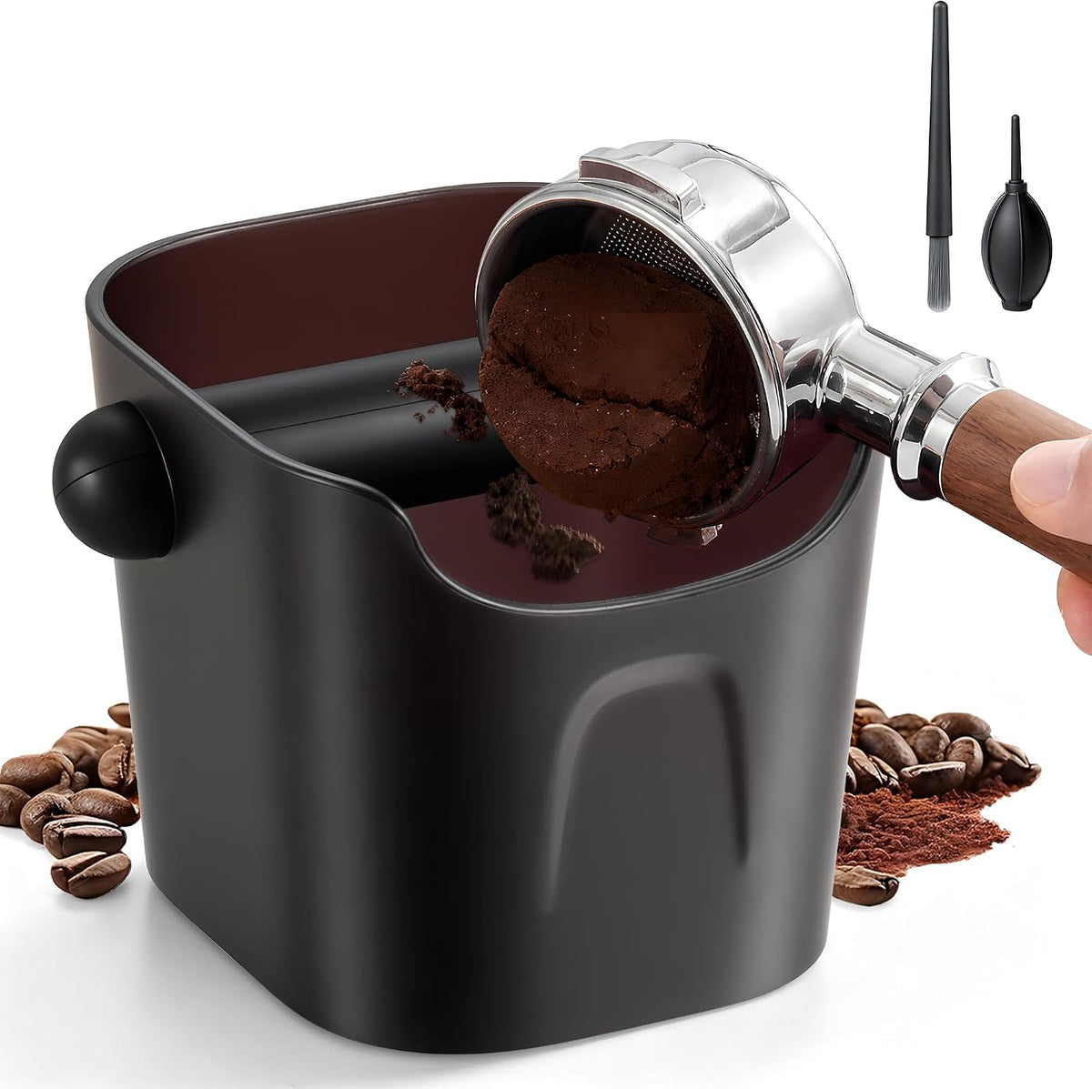 Li&Zhao Espresso Puck Knock Box - Plastic Coffee Grounds Bin with Suction Cup Base and Wide Mouth, Non-Slip Espresso Accessories, Coffee Bar Accessories for Home