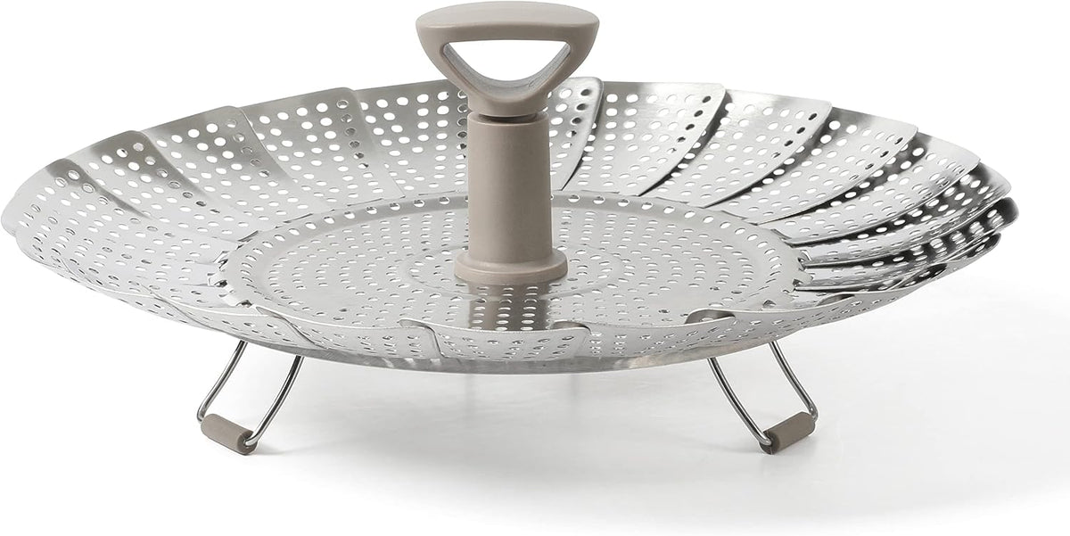 Martha Stewart Richburn 10.6-Inch Telescopic Folding Steamer Insert with Nylon Handle - Mirror Finish, Durable Stainless Steel Vegetable and Food Steamer