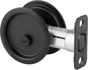 Kwikset Pocket Door Deadbolt Lock, Matte Black Round Exterior UnKeyed Closet Pantry Pull Door, with Microban Protection