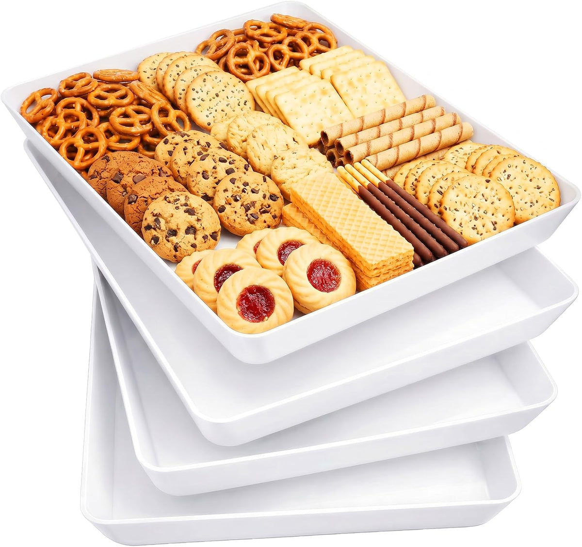 Lifewit 4-Pack 16" x 12" Extra Large Plastic Food Serving Trays for Party
