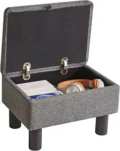 Aibiju Linen Small Ottoman Foot Rest, Foot Stools with Storage Small, Upholstered Rectangle Wood Ottoman with Safety Hinge Flip Top, Bed Stool for Bedroom Dorm Light Gray YD-JD1364