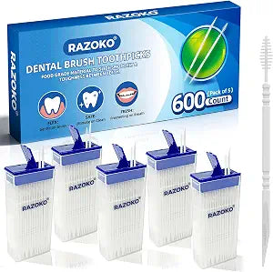 RAZOKO Interdental Plastic Toothpicks,Total 600CT/5 Packs,Unflavored,White