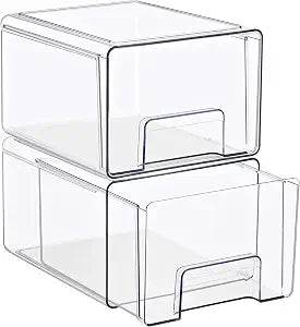 Sorbus Clear Stackable Storage Drawers with Handles (Large, 2 Pack)